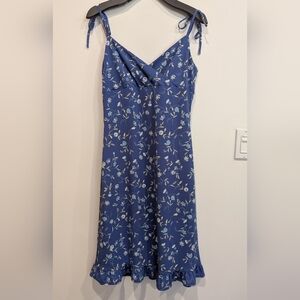 Express Blue Floral Jumpsuit with V-Neckline